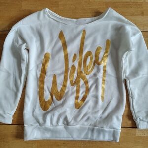 White Sweatshirt with Gold 'Wifey' Print